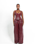 ONO Faux Leather Pants in Burgundy