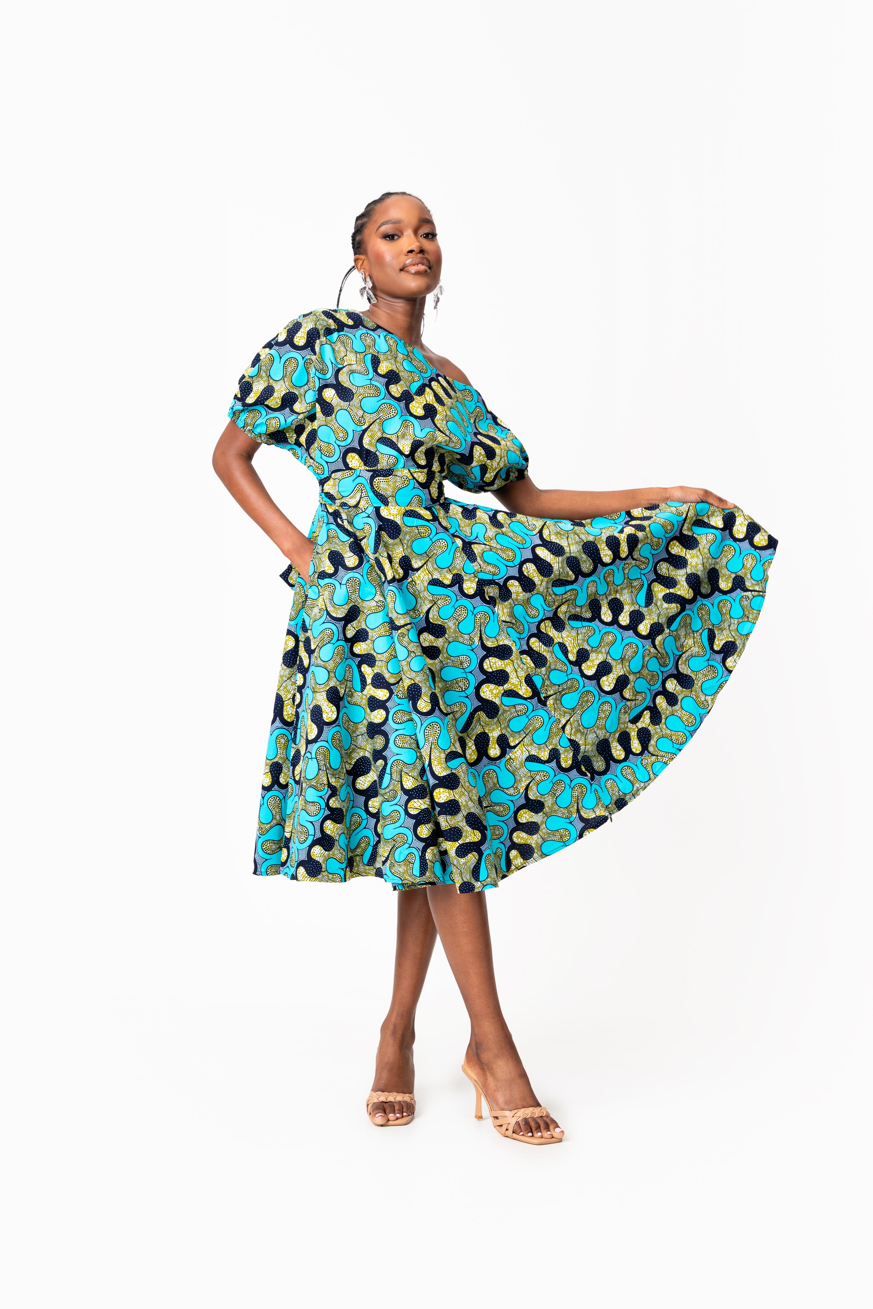 BADE African Print One-shoulder Midi Dress