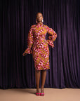 OGE African Print Mock Neck Midi Dress