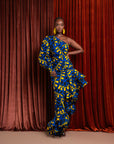 OPE One-sleeve Ruffle African Print Hi-low Dress