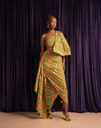 TANI African Print One Sleeve Drape Maxi Dress