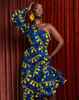 OPE One-sleeve Ruffle African Print Hi-low Dress