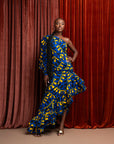 OPE One-sleeve Ruffle African Print Hi-low Dress