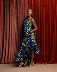 OPE One-sleeve Ruffle African Print Hi-low Dress