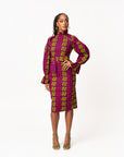 WUNMI African Print Mock Neck Midi Dress