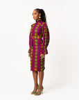 WUNMI African Print Mock Neck Midi Dress