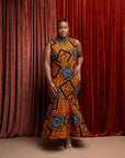 ZEZE African Print Maxi Mock Neck Peplum Dress