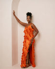 IZA ORANGE RUFFLE MAXI DRESS