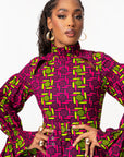 WUNMI African Print Mock Neck Midi Dress