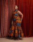 ZEZE African Print Maxi Mock Neck Peplum Dress