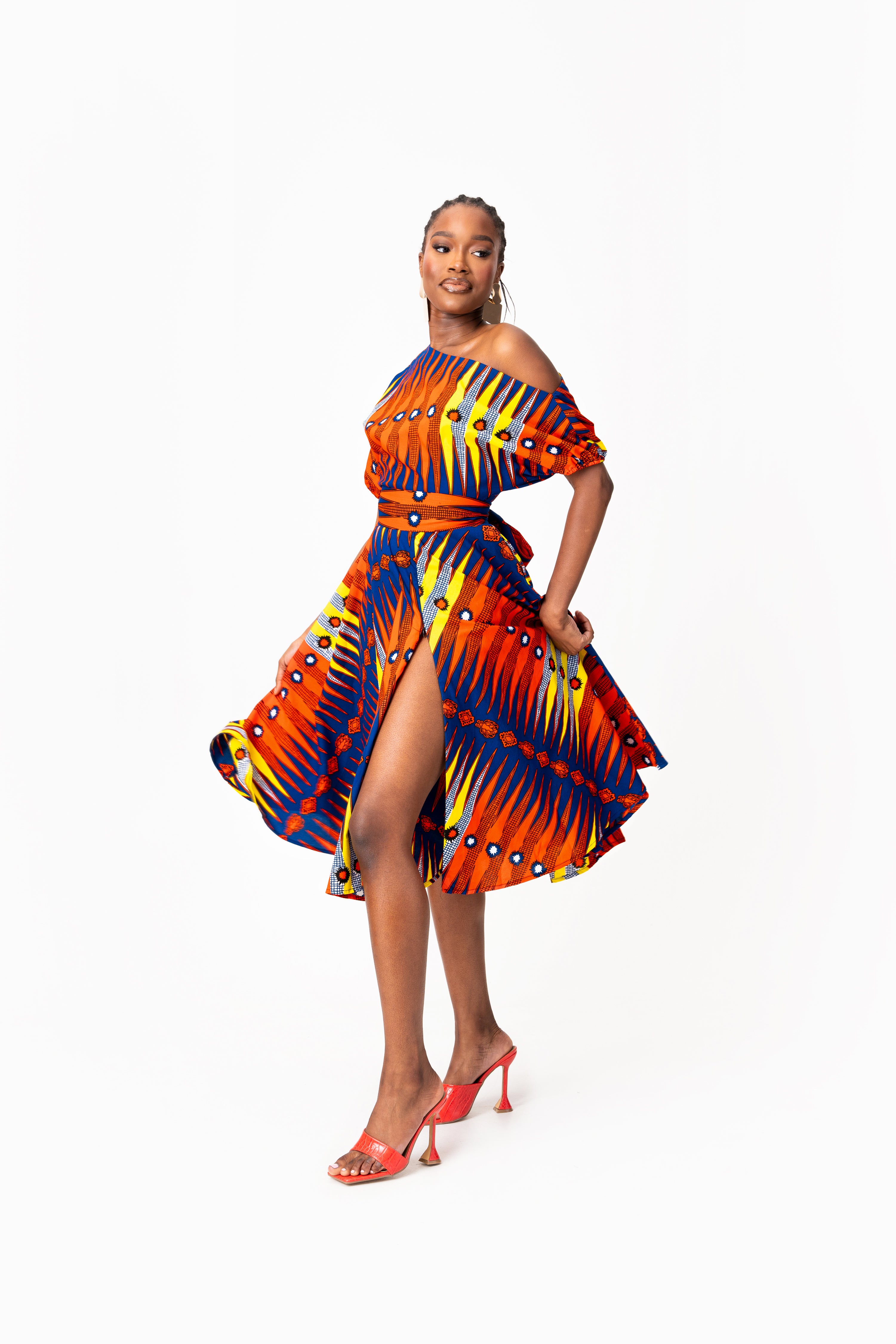 RONKE African Print One-shoulder Midi Dress