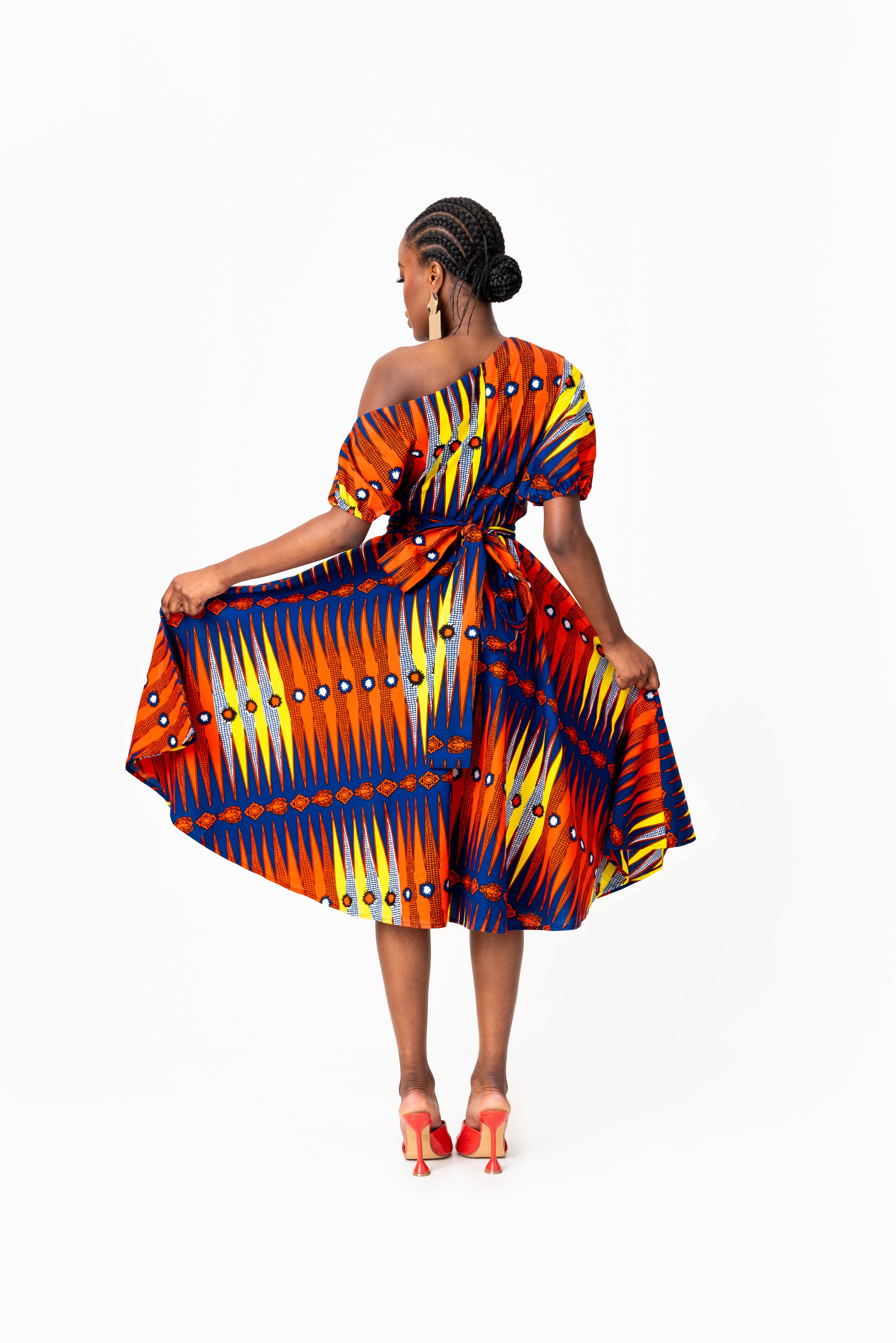 RONKE African Print One-shoulder Midi Dress