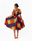 RONKE African Print One-shoulder Midi Dress