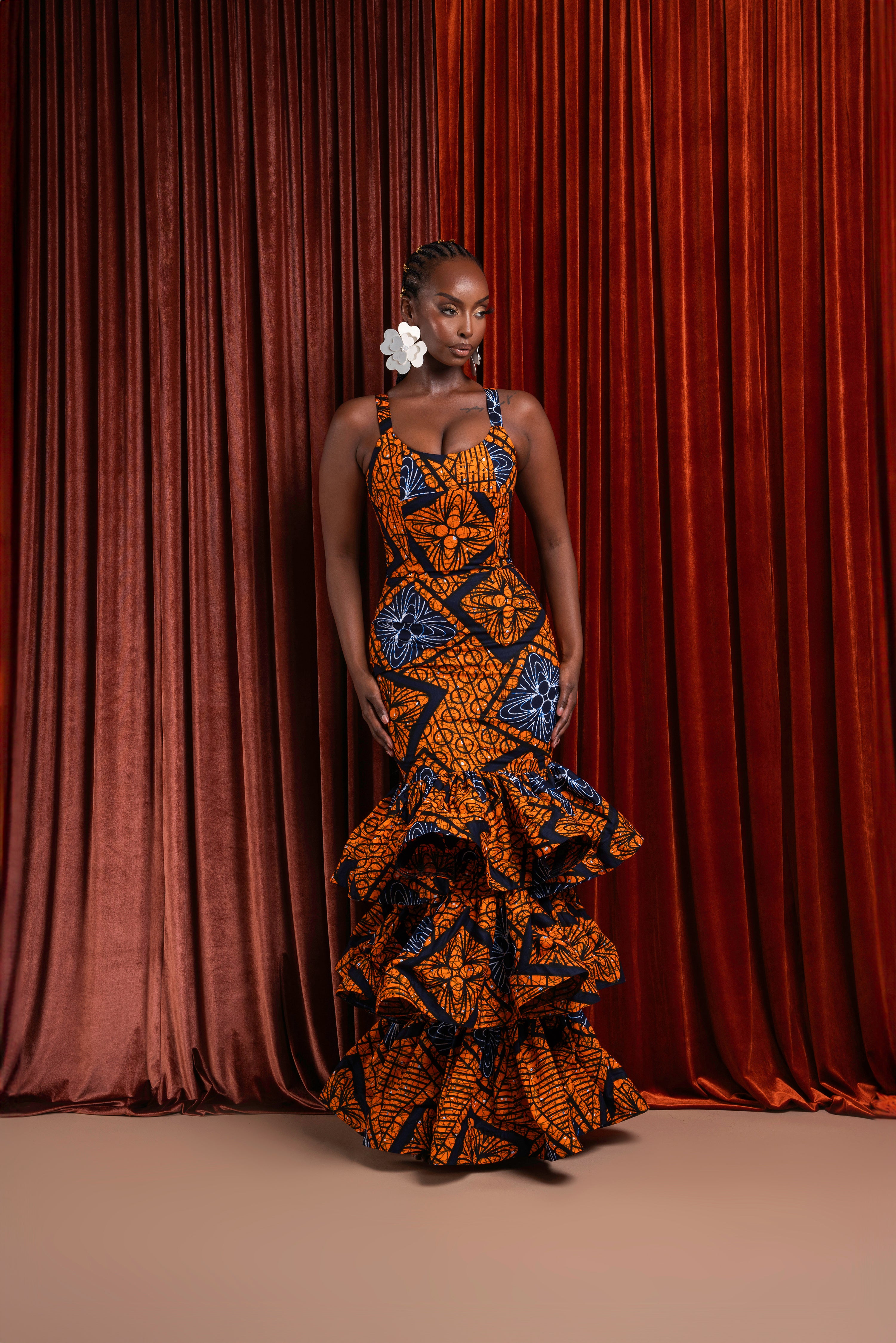 ZEZE African Print Layered Mermaid Dress OFUURE