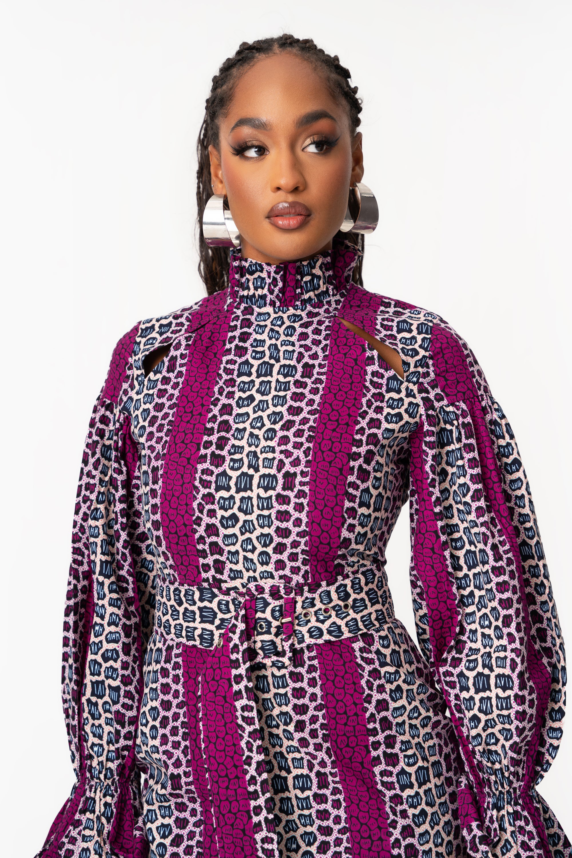 ADE African Print Mock Neck Midi Dress