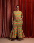 TANI African Print Maxi Mock Neck Peplum Dress