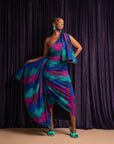 ZURI African Print One Sleeve Drape Maxi Dress