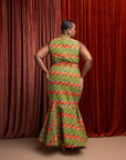 TANI African Print Maxi Mock Neck Peplum Dress