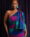 ZURI African Print One Sleeve Drape Maxi Dress