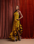 IFE One-sleeve Ruffle African Print Hi-low Dress