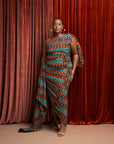 NNEKA African Print One Sleeve Drape Maxi Dress