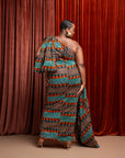 NNEKA African Print One Sleeve Drape Maxi Dress