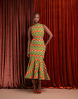 TANI African Print Maxi Mock Neck Peplum Dress