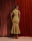 TANI African Print Maxi Mock Neck Peplum Dress