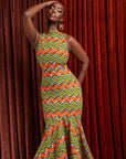 TANI African Print Maxi Mock Neck Peplum Dress