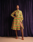 TANI African Print Midi Dress (pussybow)