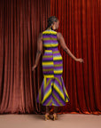 FEMI African Print Maxi Mock Neck Peplum Dress