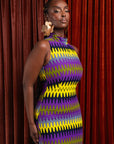 FEMI African Print Maxi Mock Neck Peplum Dress