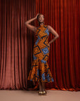 ZEZE African Print Maxi Mock Neck Peplum Dress