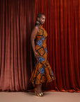 ZEZE African Print Maxi Mock Neck Peplum Dress