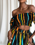 DELE African Print Ruffle Sleeve Crop Top