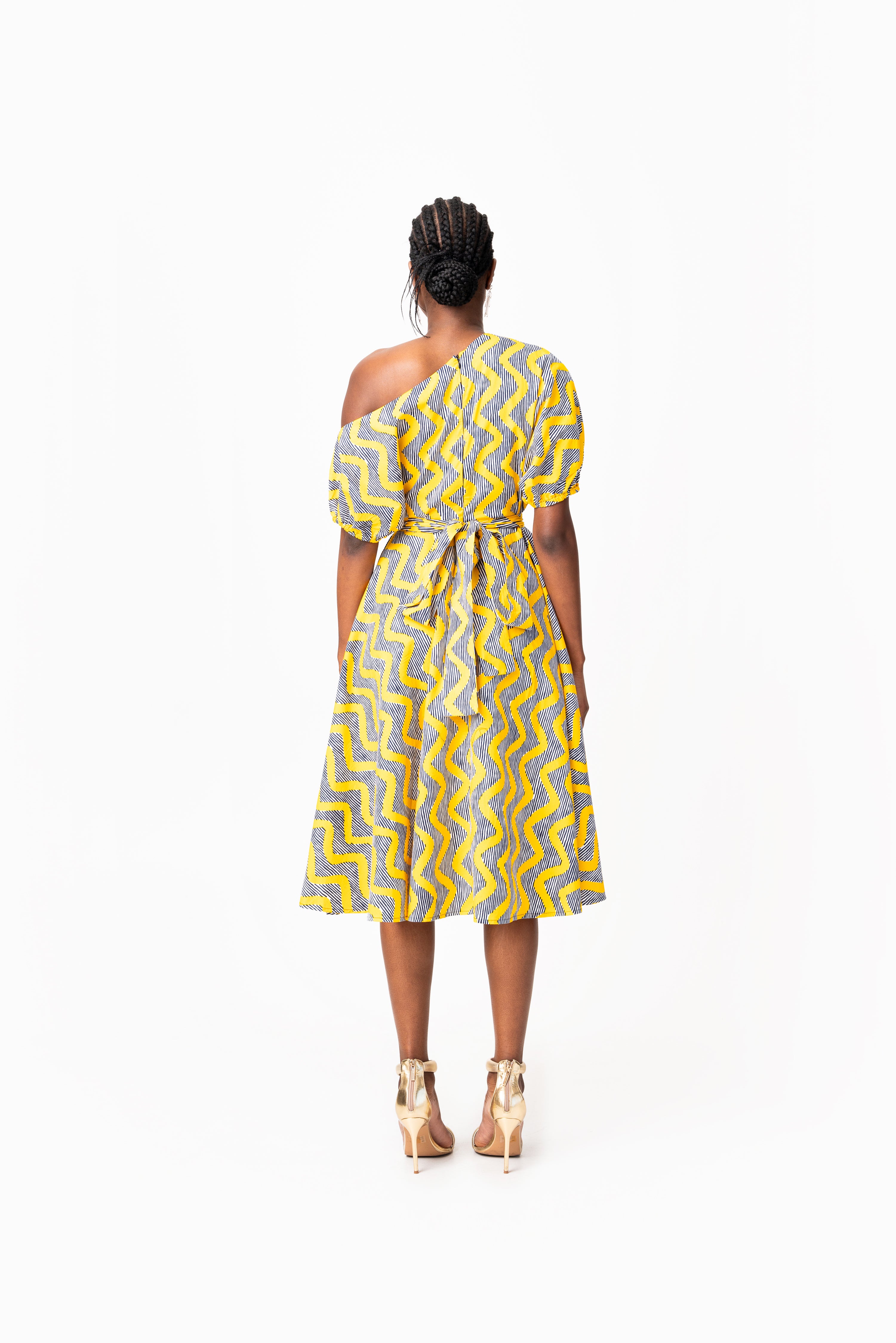 LILY African Print One-shoulder Midi Dress