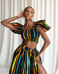 DELE African Print Ruffle Sleeve Crop Top