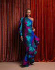 ZURI One-sleeve Ruffle African Print Hi-low Dress