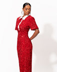 DAYA Sequin Maxi Dress in RUBY