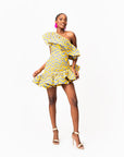 LILY African Print One Sleeve Ruffle  Mini Dress