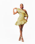 LILY African Print One Sleeve Ruffle  Mini Dress