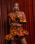 LIRA African Print One Sleeve Ruffle  Mini Dress