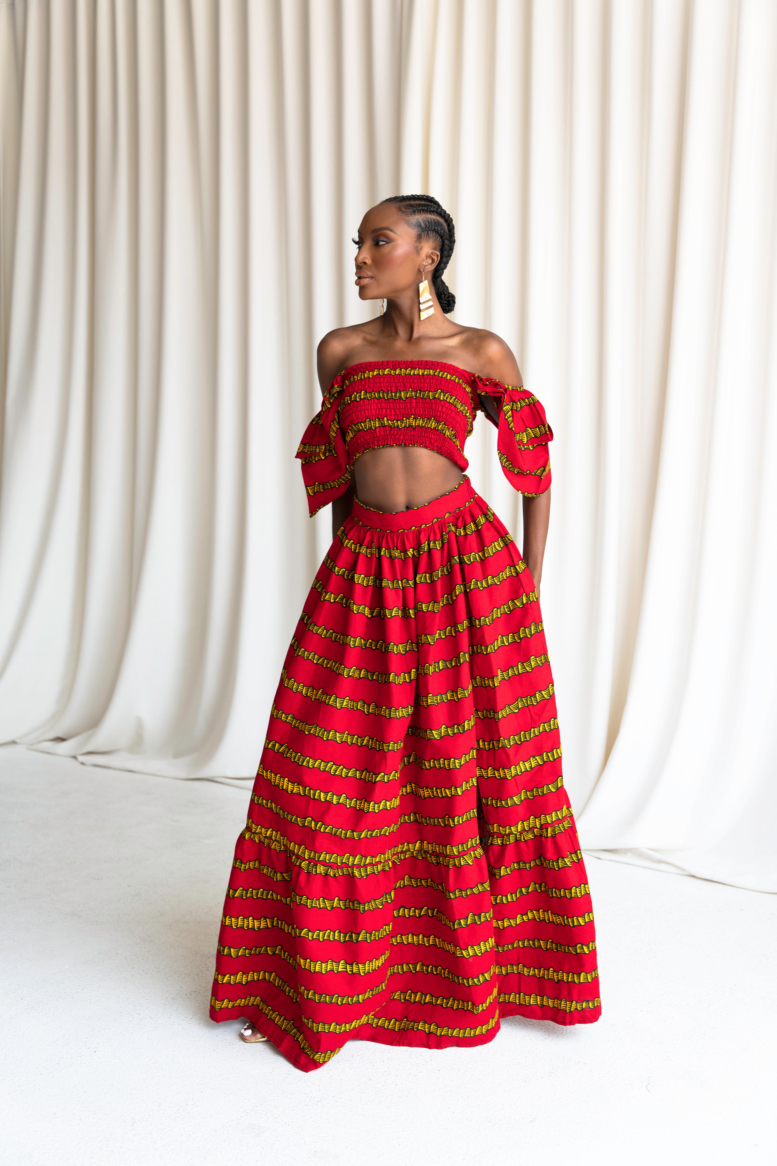 RUWE African Print Ruffle Sleeve Crop Top