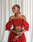 RUWE African Print Ruffle Sleeve Crop Top