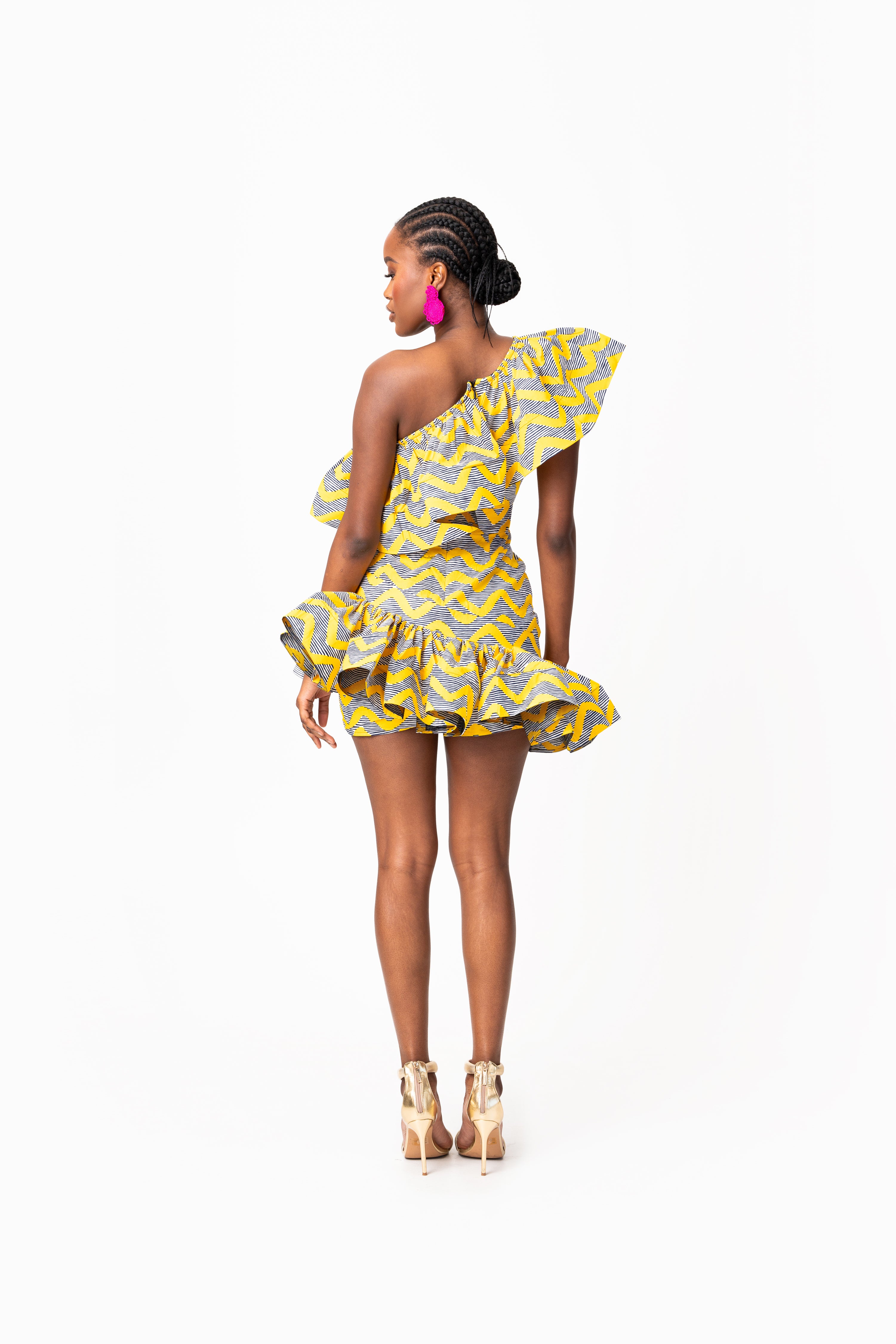 LILY African Print One Sleeve Ruffle Mini Dress