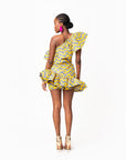 LILY African Print One Sleeve Ruffle  Mini Dress