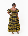 MAKENA Smocked Puffy Sleeve African print maxi dress