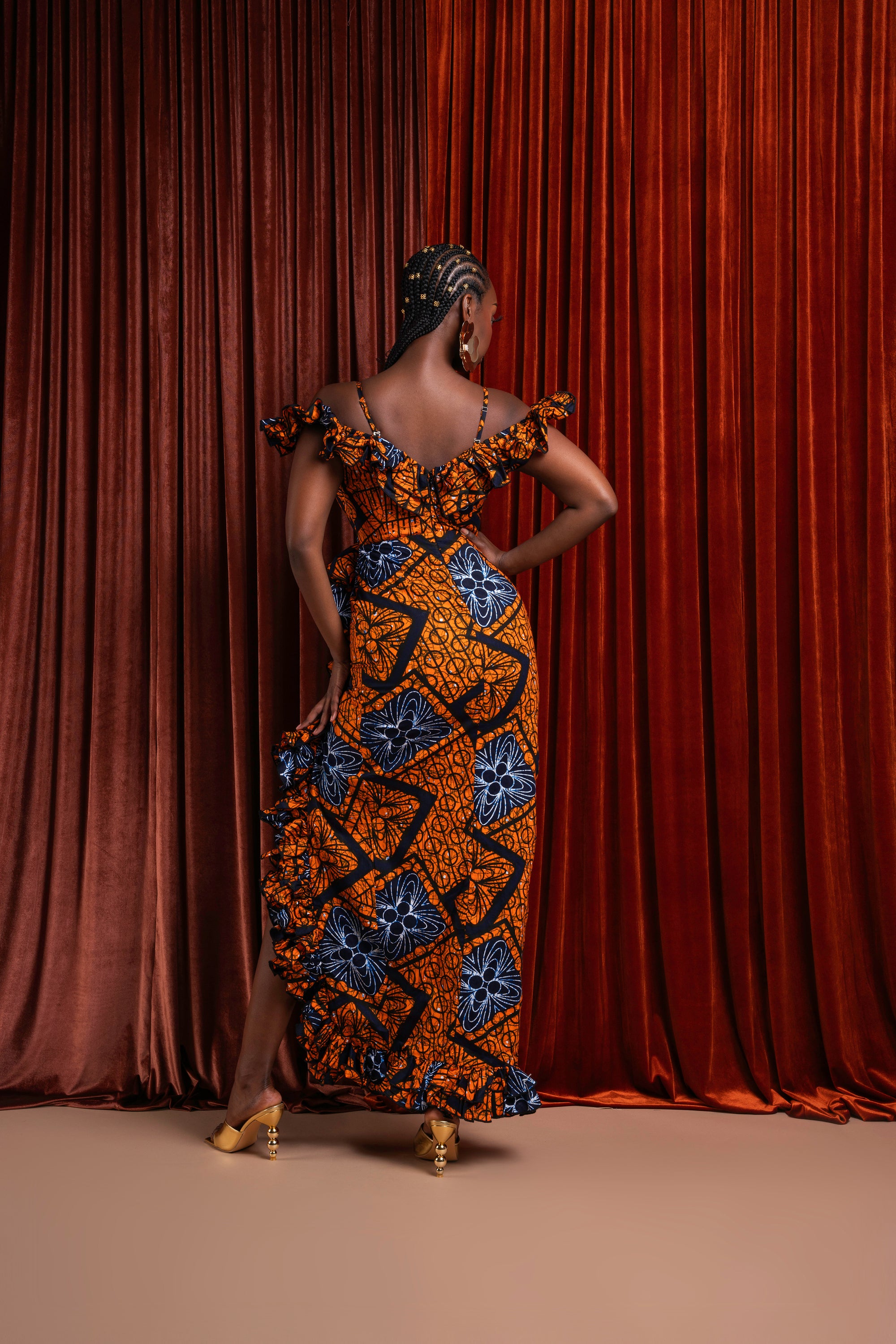 ZEZE Off shoulder Ruffle African Print Maxi Dress