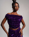 JESS Sequin Cowl Crop Top in AMETHYST