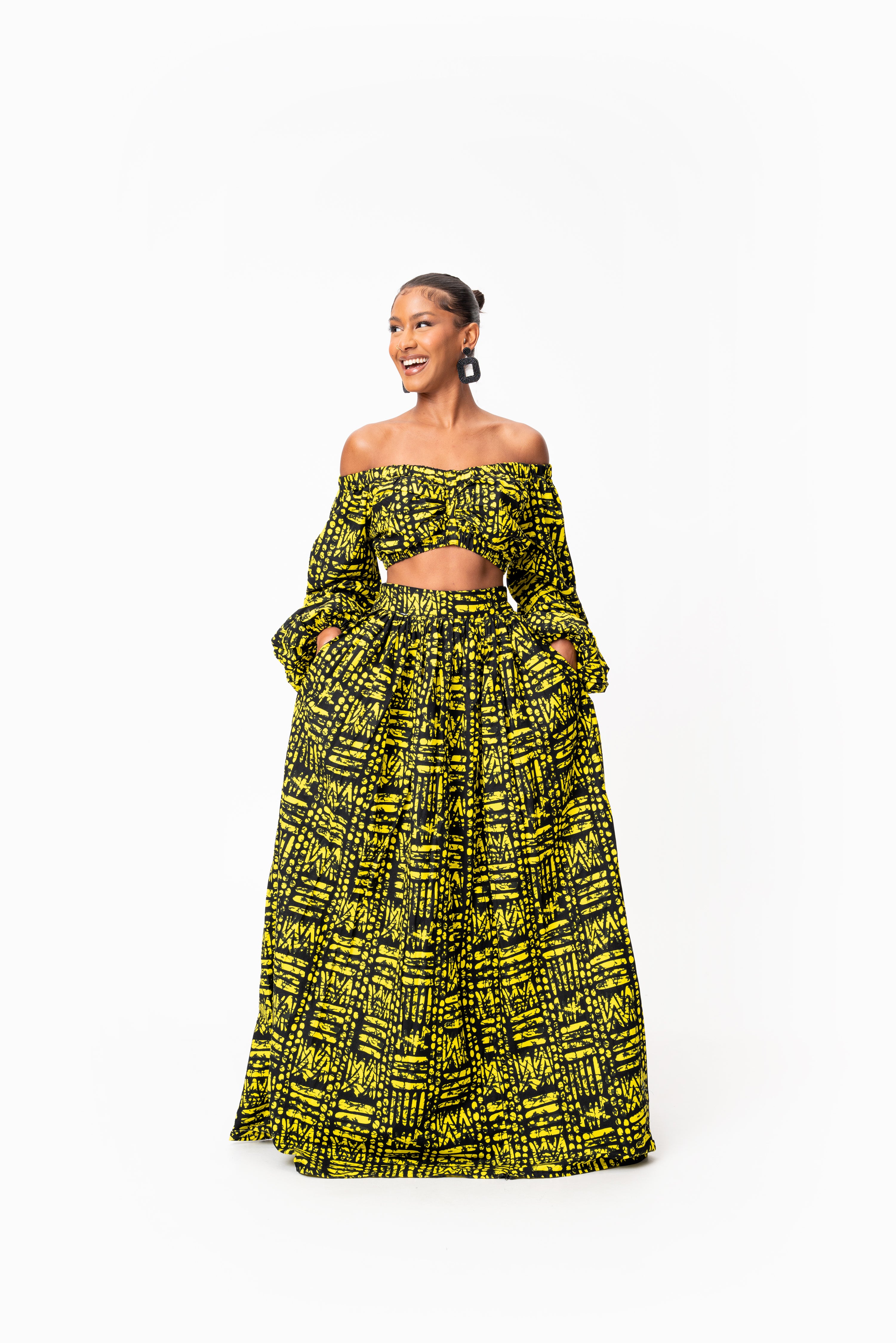 CHIMA African Print Long Sleeve Crop Top